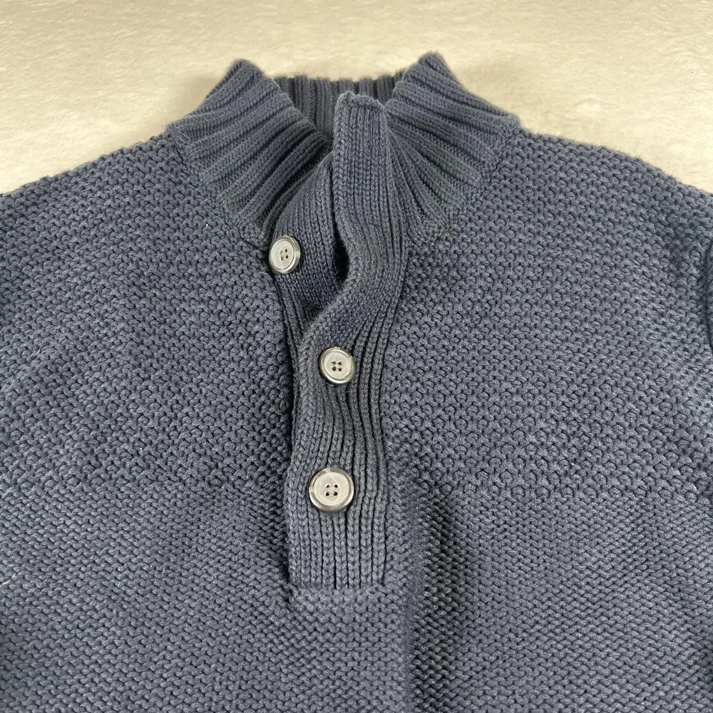 Banana‎ Republic Mens Navy Blue Cotton Mock Neck Button Henley Sweater Large